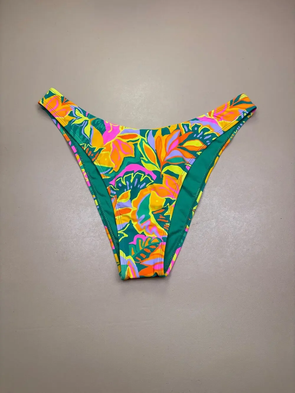 NWT Wild Fable Bikini Bottoms L Tropical Floral Print High Leg Super Cheeky